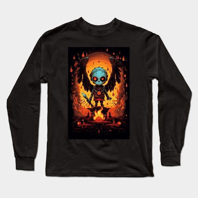 Skull with wings and holding a fireball Long Sleeve T-Shirt by Spaksu